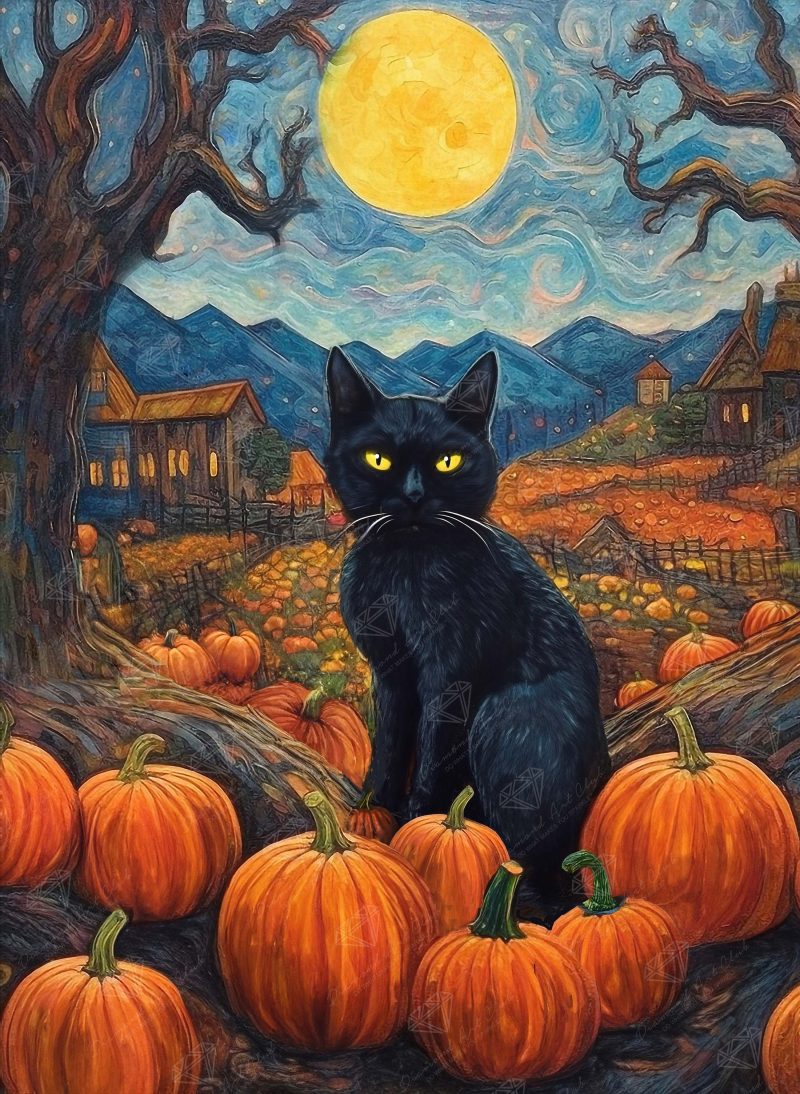 black cat midnight diamond art painting 46154480615617