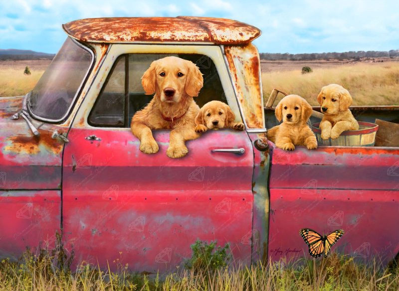 truck and goldens diamond art painting 44126898585793