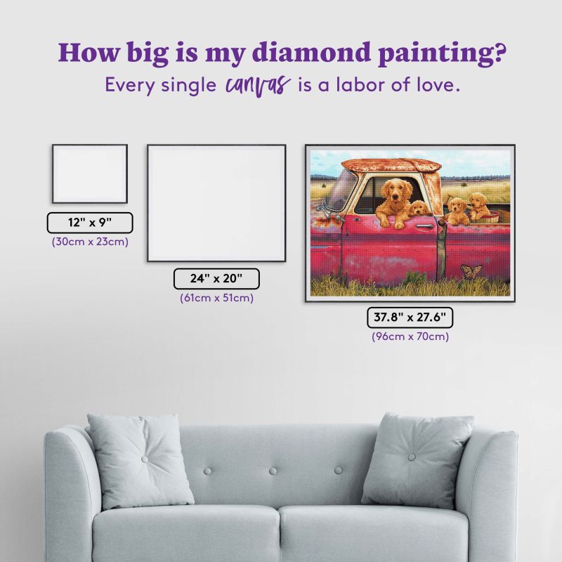 truck and goldens diamond art painting 44126898618561