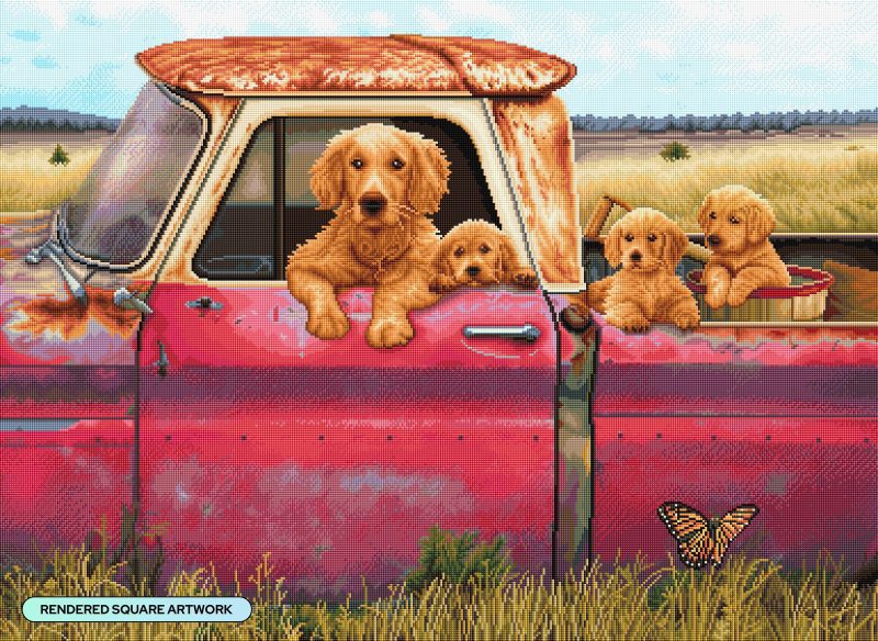 truck and goldens diamond art painting 44126898684097